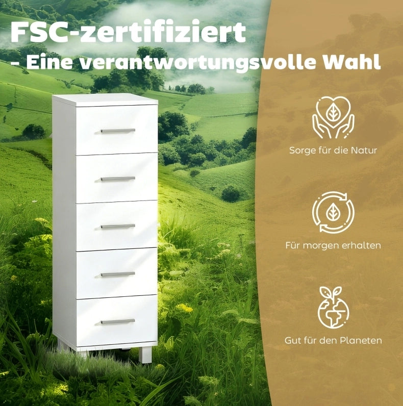Mobile bagno stretto con 5 cassetti; bianco