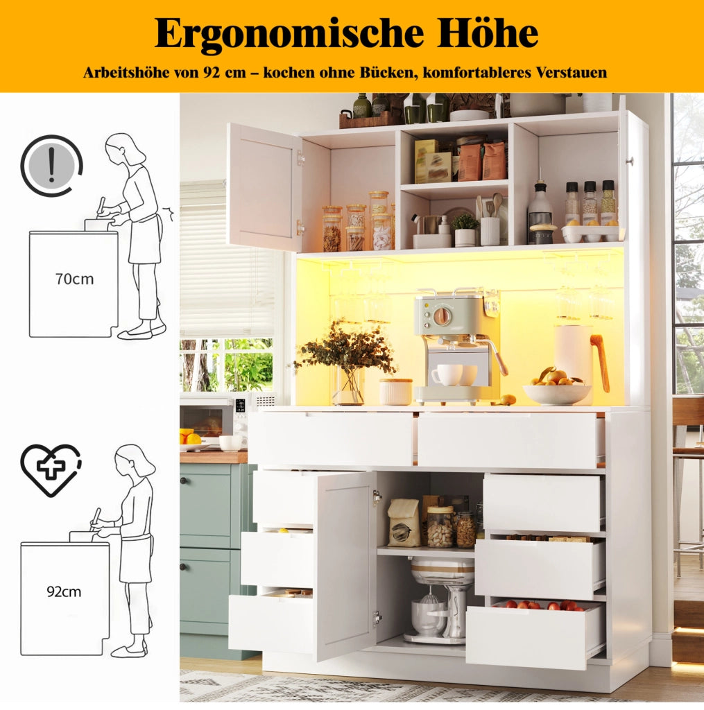 Mobile cucina alto con LED smart, 8 cassetti e ripiani regolabili