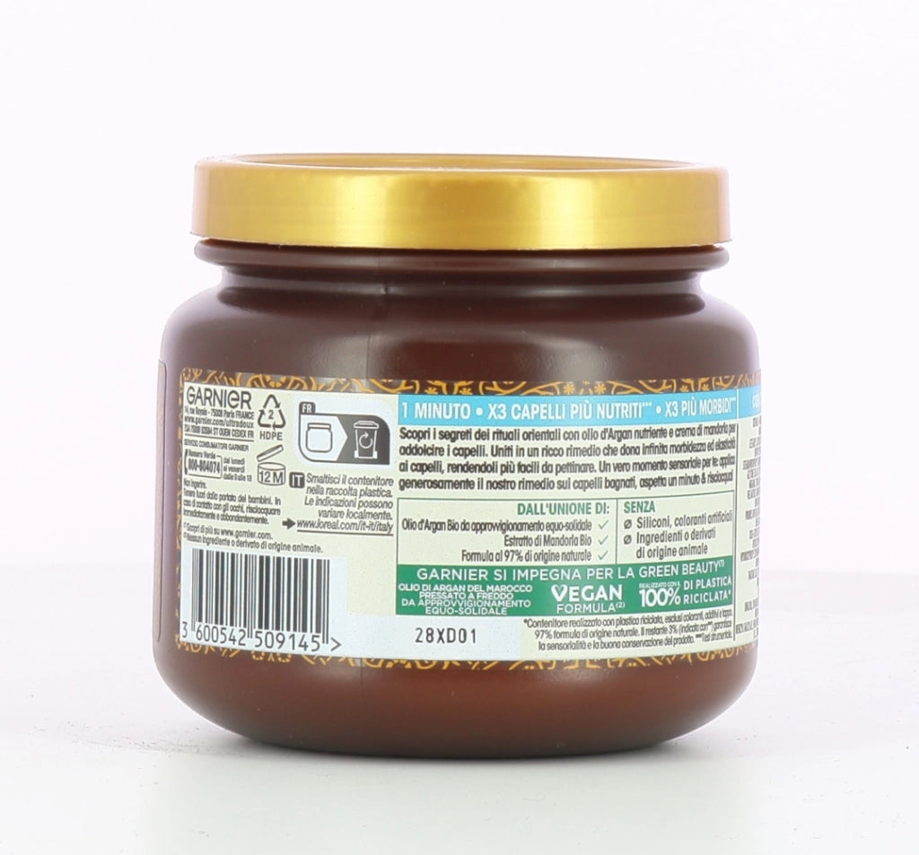 SET 3 GARNIER ULTRA DOLCE MASCHERA NUTRIENTE PER CAPELLI SECCHI RITUALE D'ARGAN HAIR REMEDY 340 ML