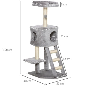 TIRAGRAFFI per gatti 120 cm con grotta, piattaforme e scala, grigio chiaro