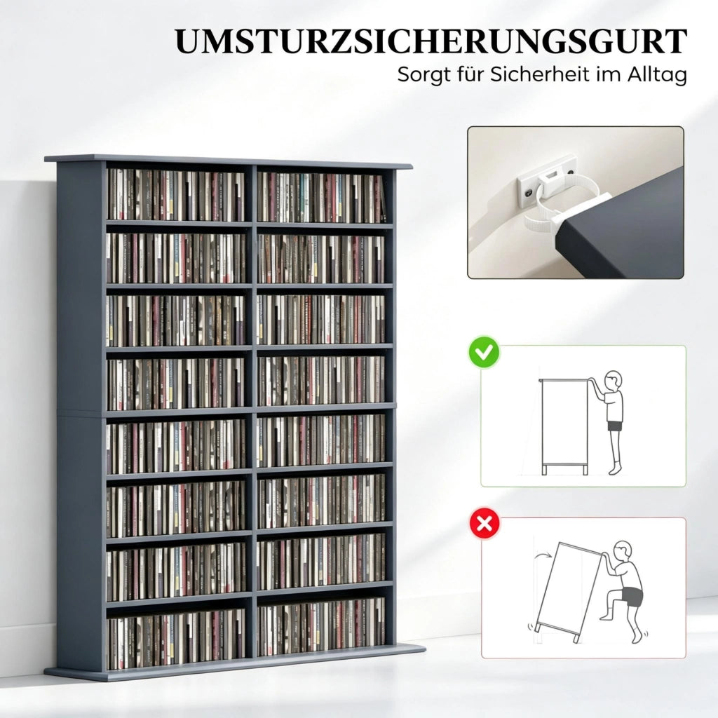 Mobile porta CD e DVD con ripiani regolabili per 720 CD e 396 Blu-ray in pannello di particelle grigio