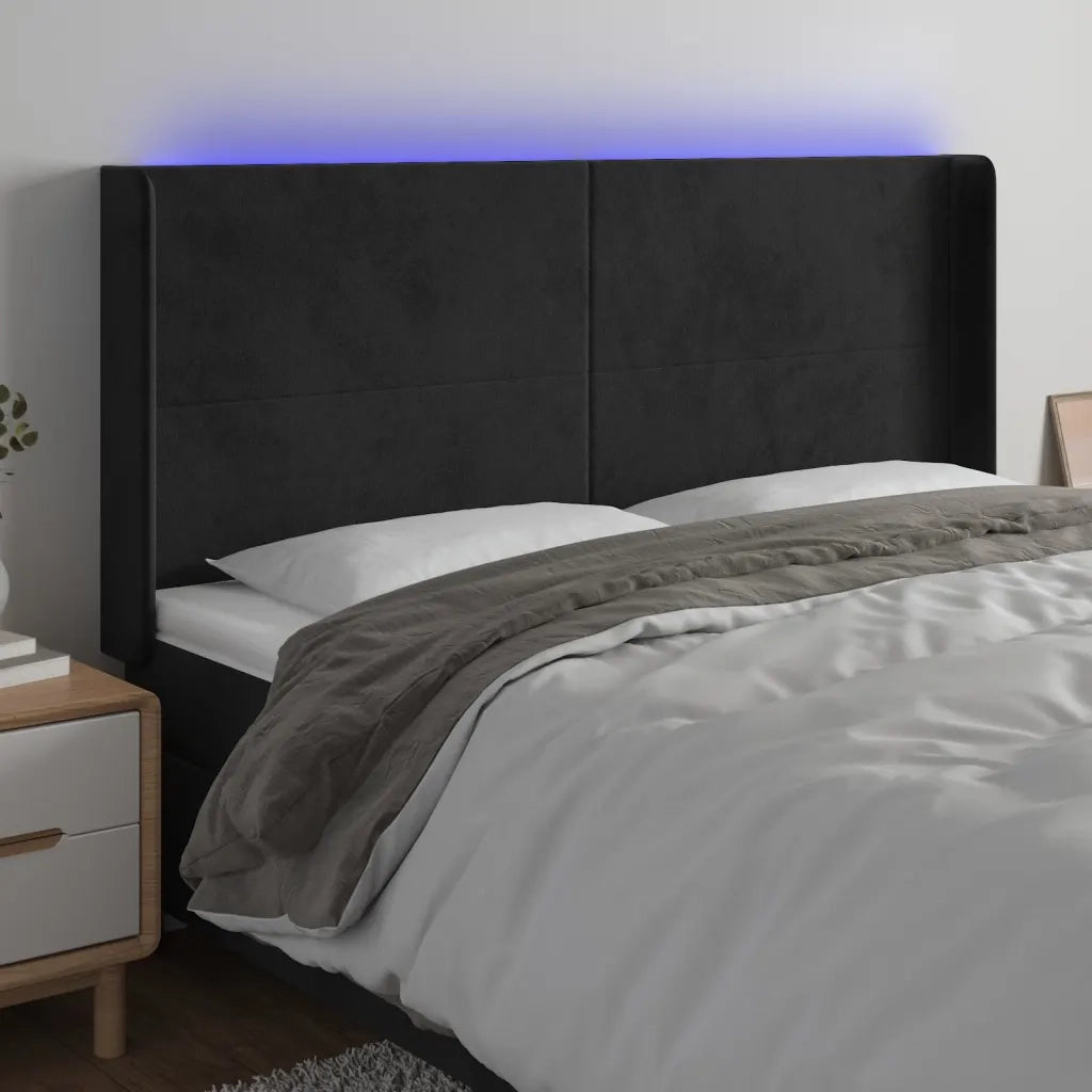 Testiera | Testata a LED Nera 183x16x118/128 cm in Velluto