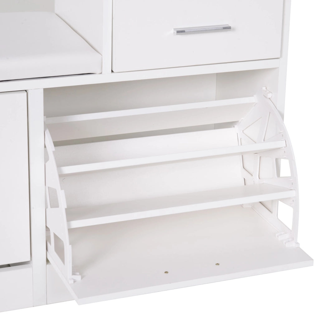 EasyComfort Scarpiera Moderna con Panca Imbottita per 12 Paia di Scarpe, Mobile da Ingresso con Scarpiera, Legno, Elegante, Capiente, 94,5x57x30 cm, Bianco