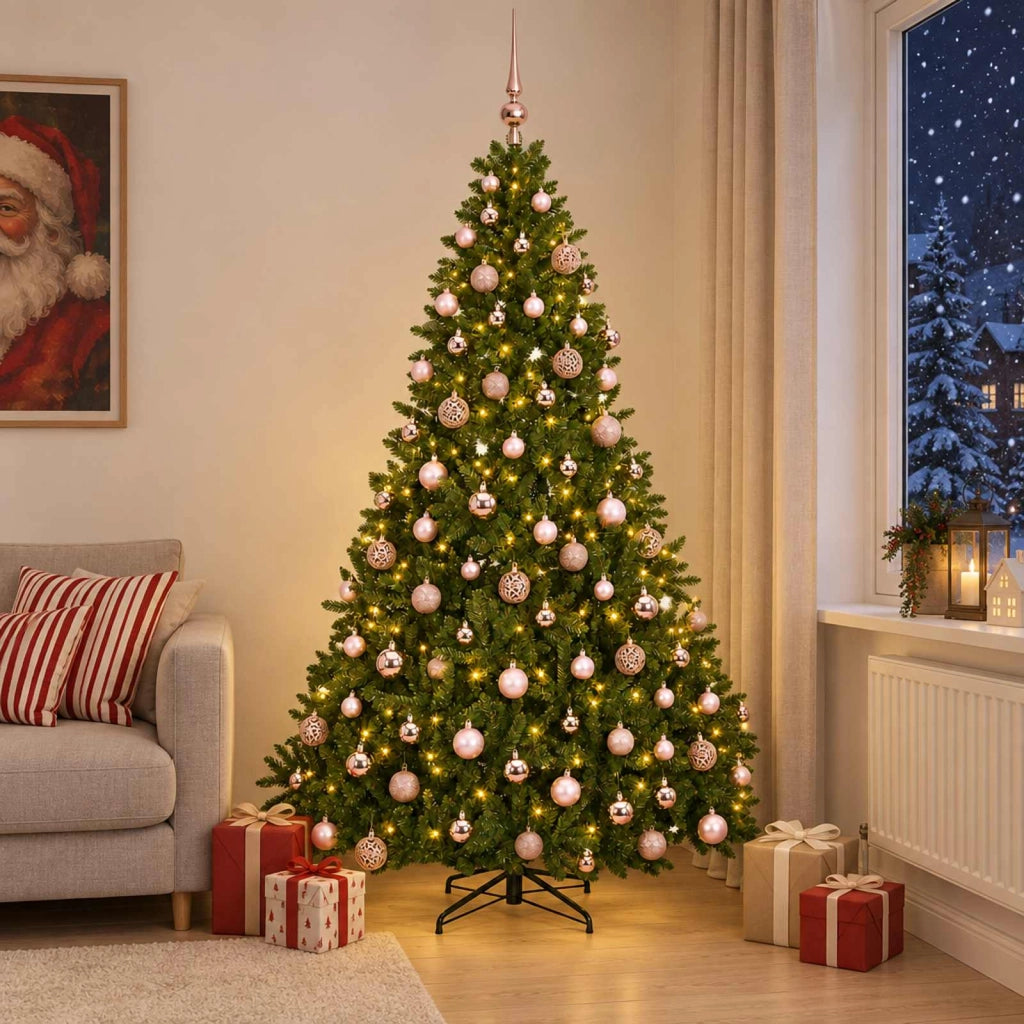 Albero di Natale artificiale verde chiaro con palline 210 cm 3466741