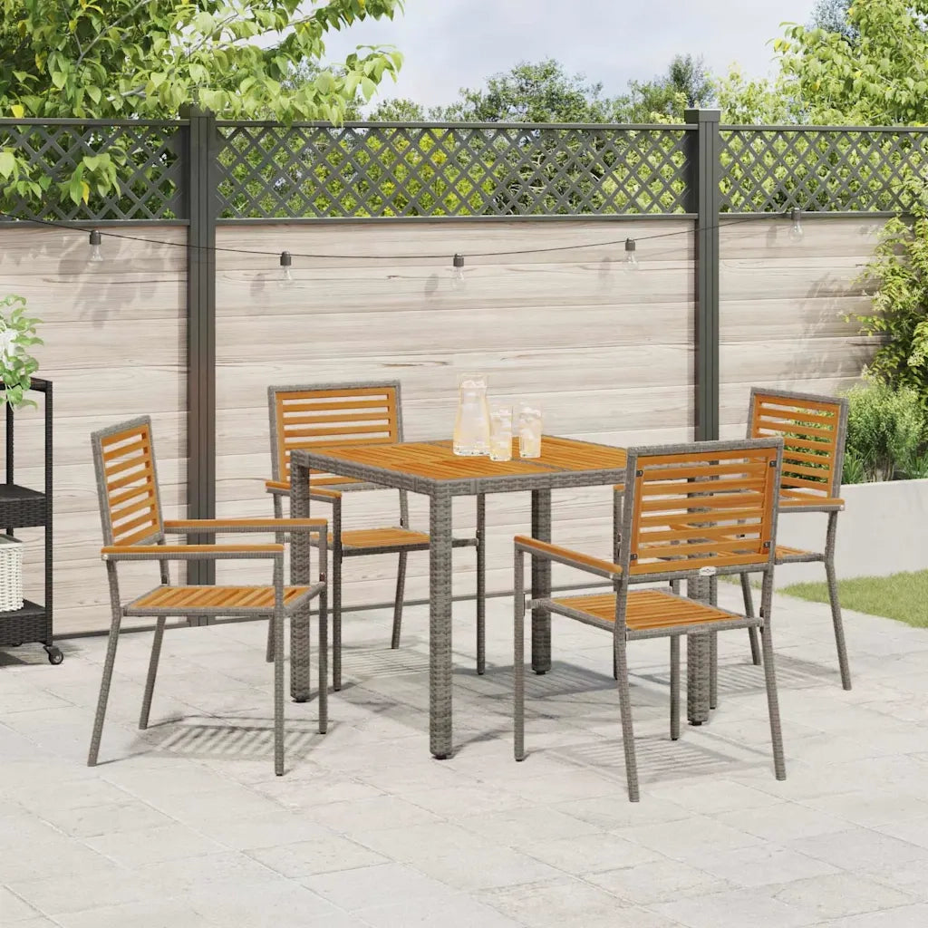Set da Pranzo per Giardino 5 pcs Grigio e Marrone polyrattan