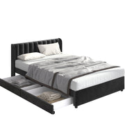 Letto con Cassetti 140x200 cm; Letto Matrimoniale - Testiera Alta e 2 Cassetti - Nero