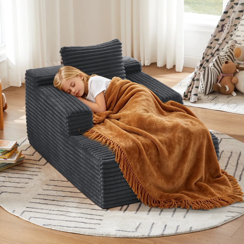 Chaise longue relax - con funzione poltrona e divano letto - in velluto a coste - grigio scuro