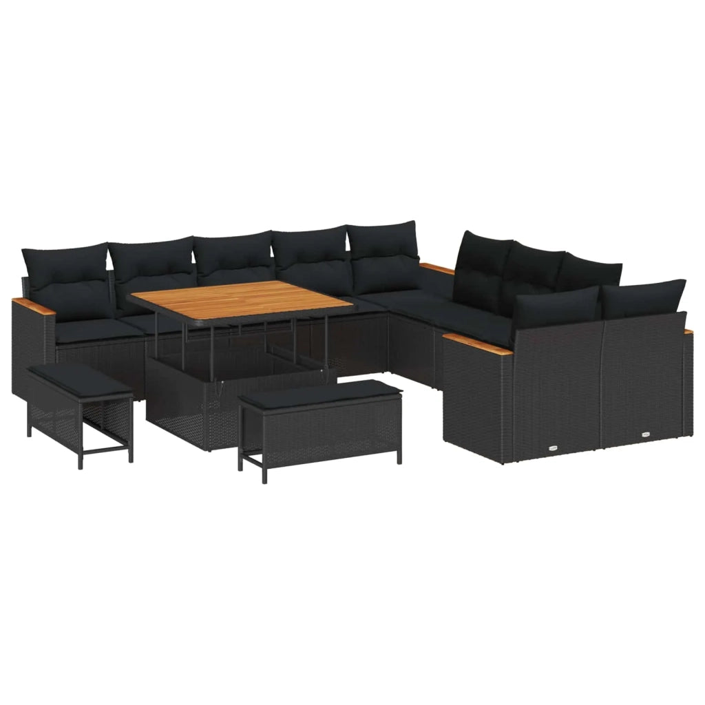 Set Divano da Giardino con cuscino 13 pcs Nero polyrattan