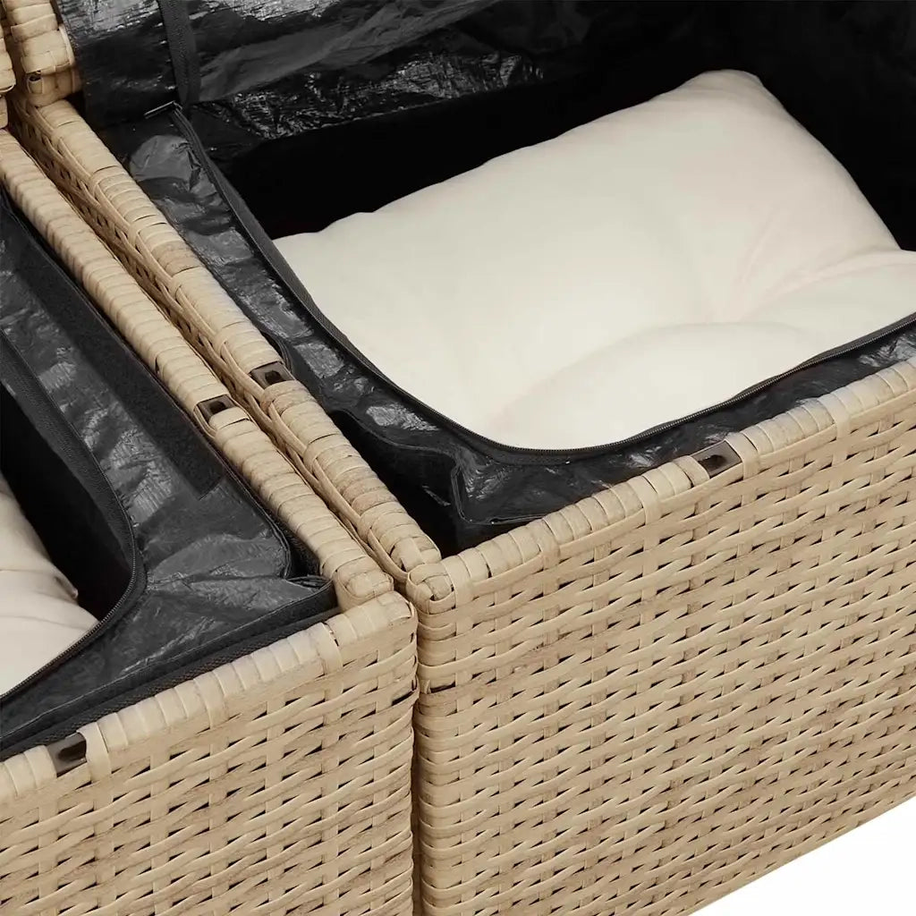Set Divano da Giardino con archiviazione 5 pcs Beige polyrattan