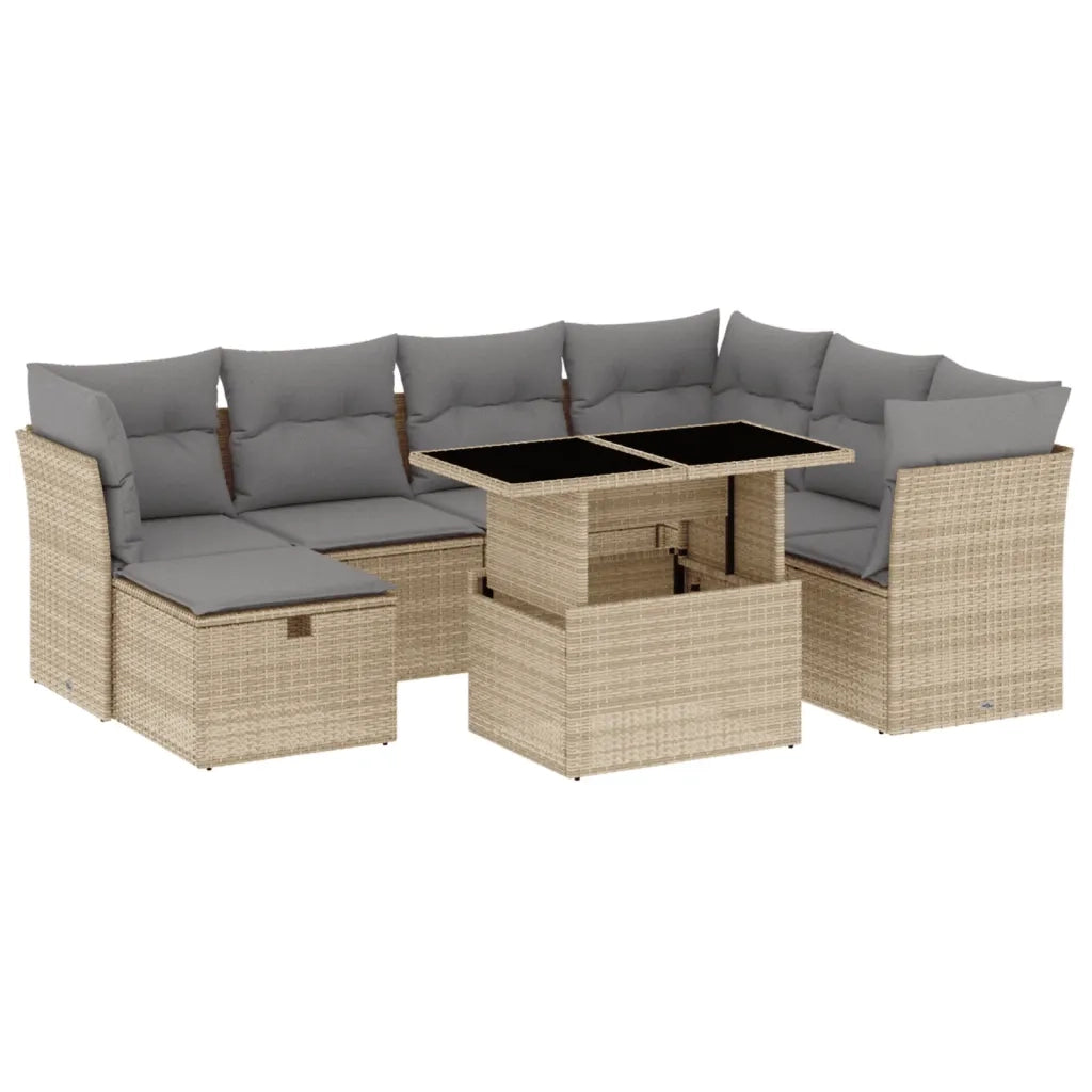 Set Divano da Giardino 8 pz con Cuscini Beige in Polyrattan