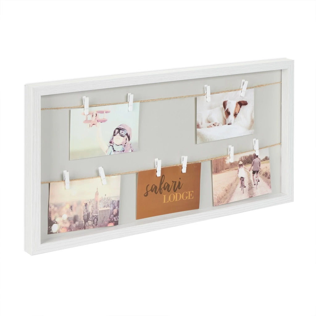 Portafoto da parete decorativo con cordini 32 x 62 x 3 cm per ricordi moderni in MDF naturale 13_0013214