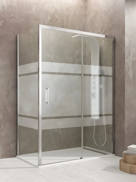 Box doccia angolare AKTUAL frontale + laterale fisso 110x80 cm cromo vetro serigrafato Frost Plus