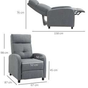 Poltrona relax con funzione reclinabile, rivestimento effetto lino grigio, con molle insacchettate, portata fino a 150 kg