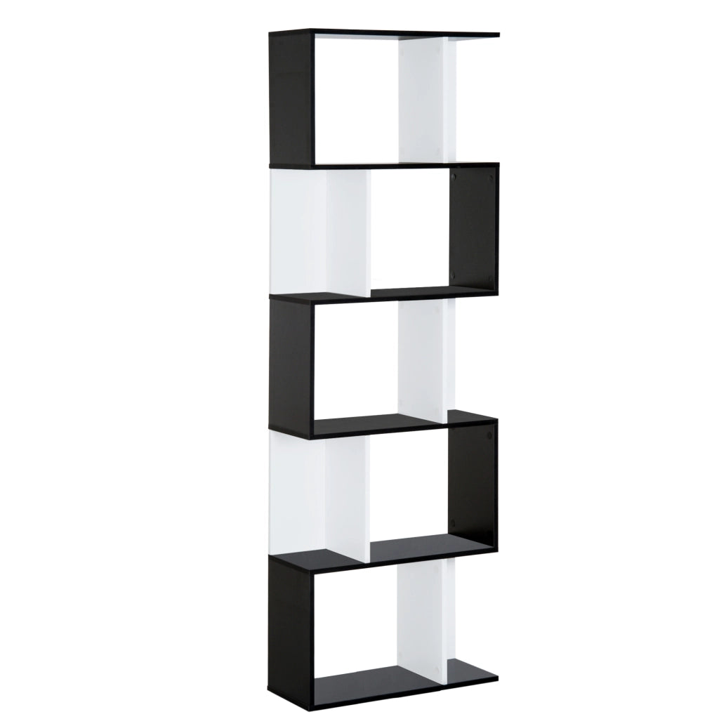 Libreria a 5 Ripiani con Divisorio ¨C Xylo ¨C Legno Bianco e Nero 60x24x184.5 cm