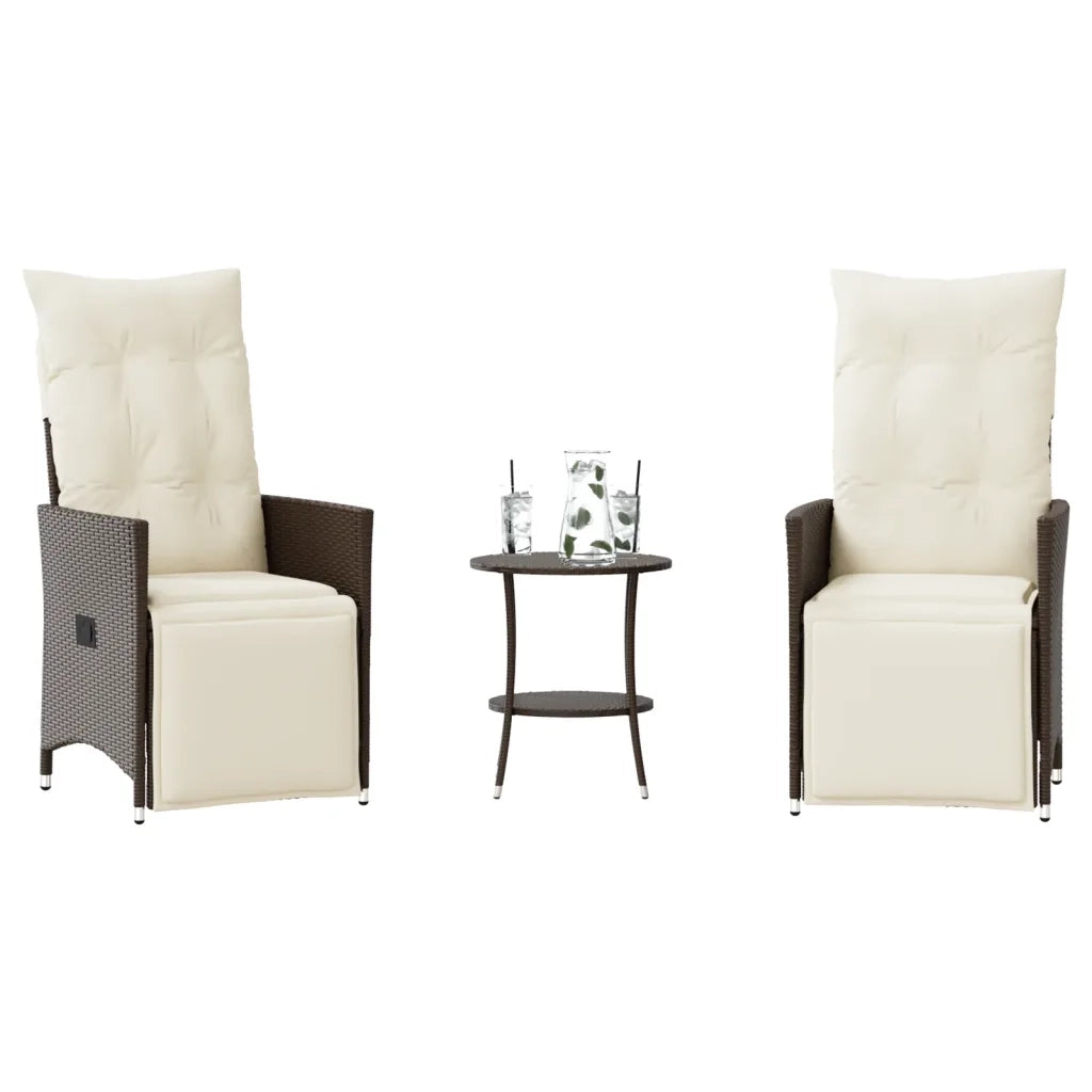 Set Bistr¨° 3 pz | Set Salotto da Giardino con Cuscini Marrone in Polyrattan