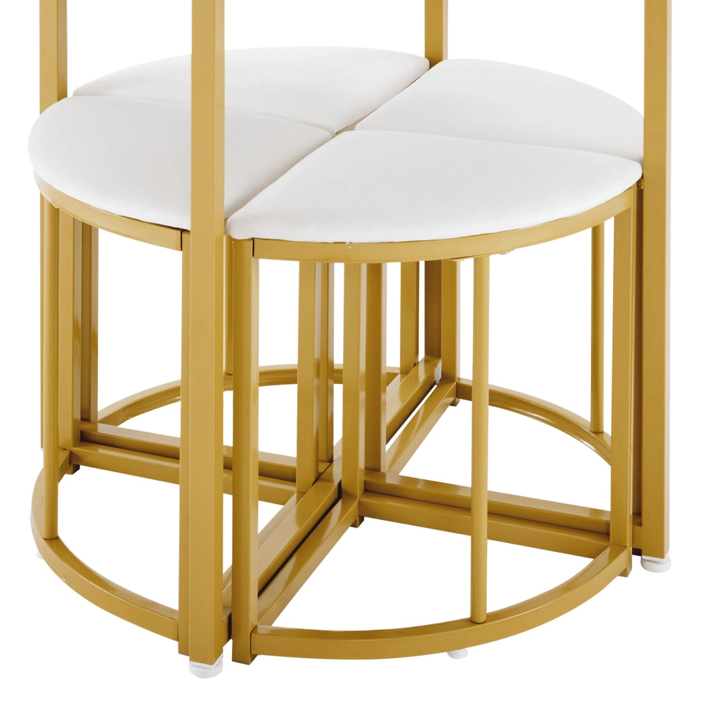 TAVOLO da pranzo rotondo 80 cm MDF bianco e oro Set da 5 pezzi