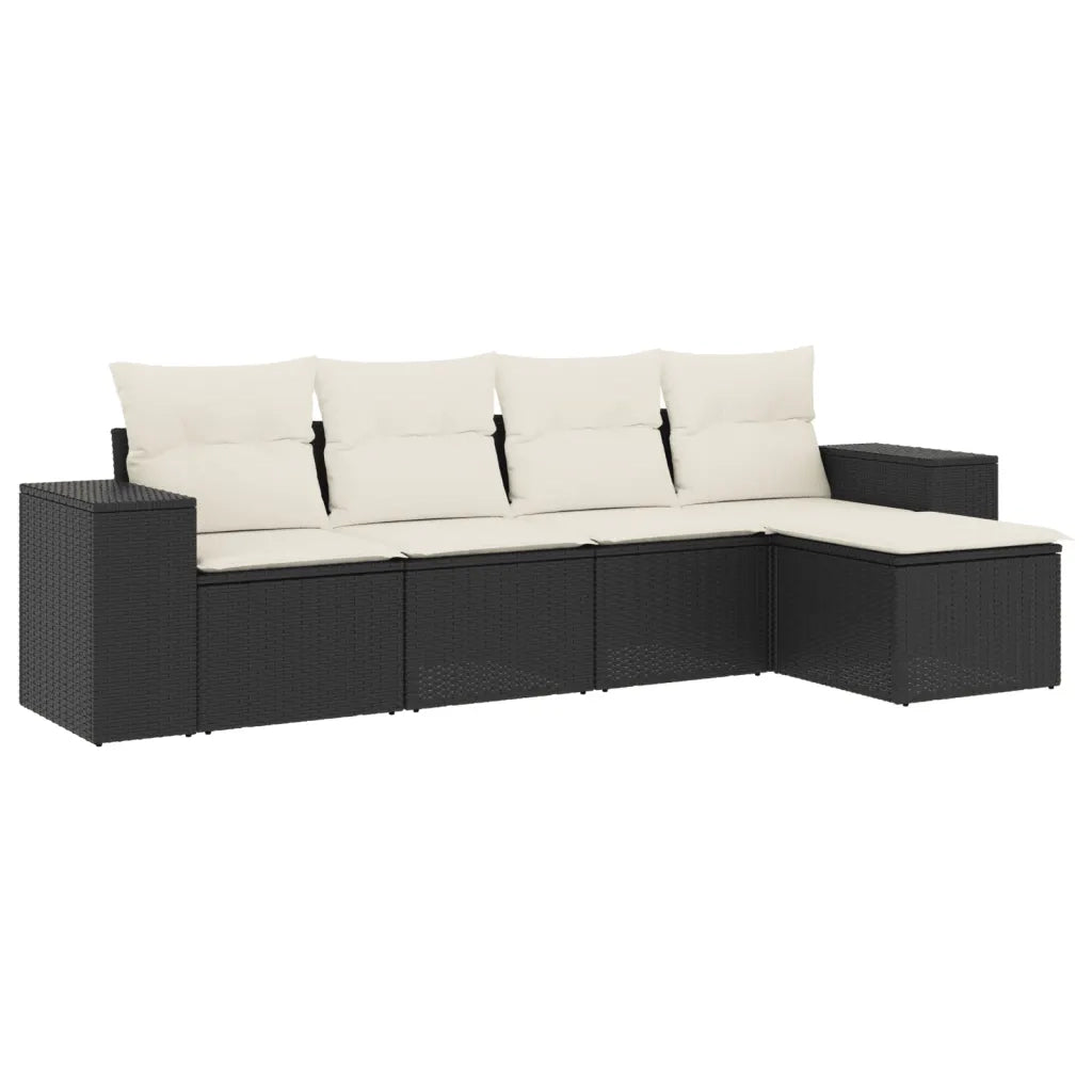 Set Divani da Giardino 5 pz | Set Salotto da Giardino con Cuscini in Polyrattan Nero