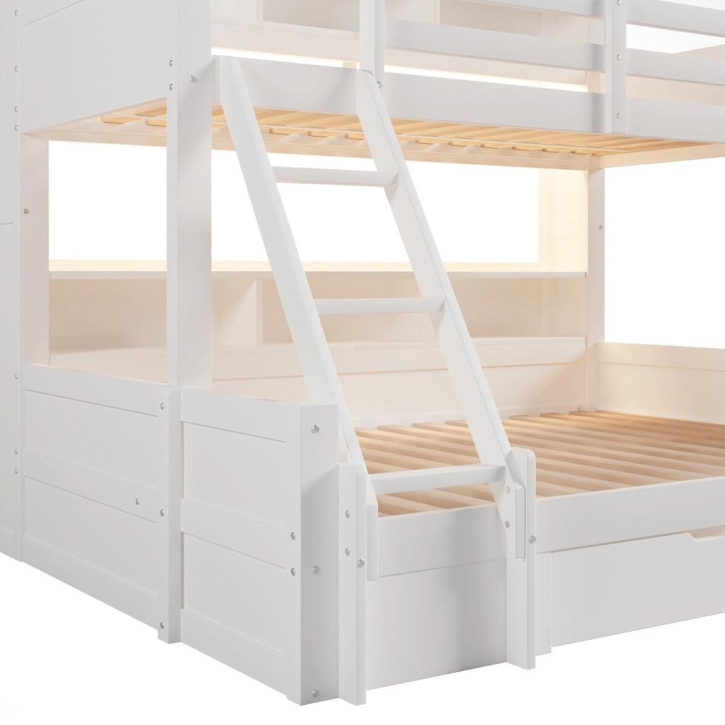 Letto a castello con vano contenitore, cassetto e luce LED integrata