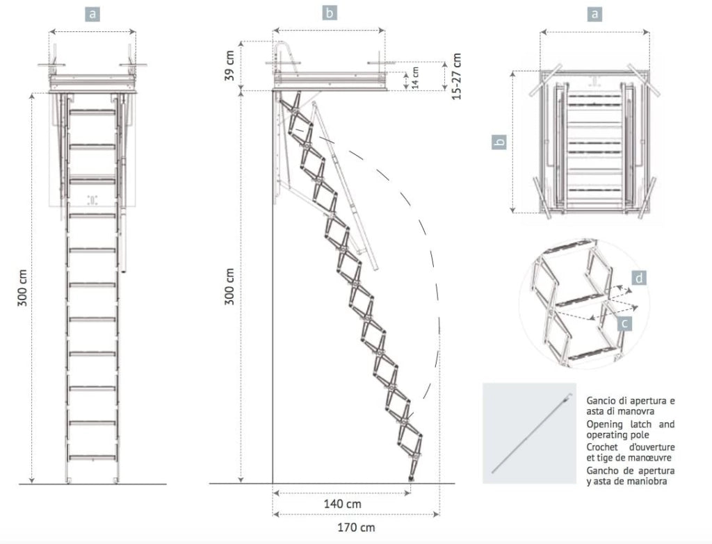 SCALA RETRATTILE A PANTOGRAFO PER SOFFITTA 70X100 H300 IN ACCIAIO SCARI PANTO