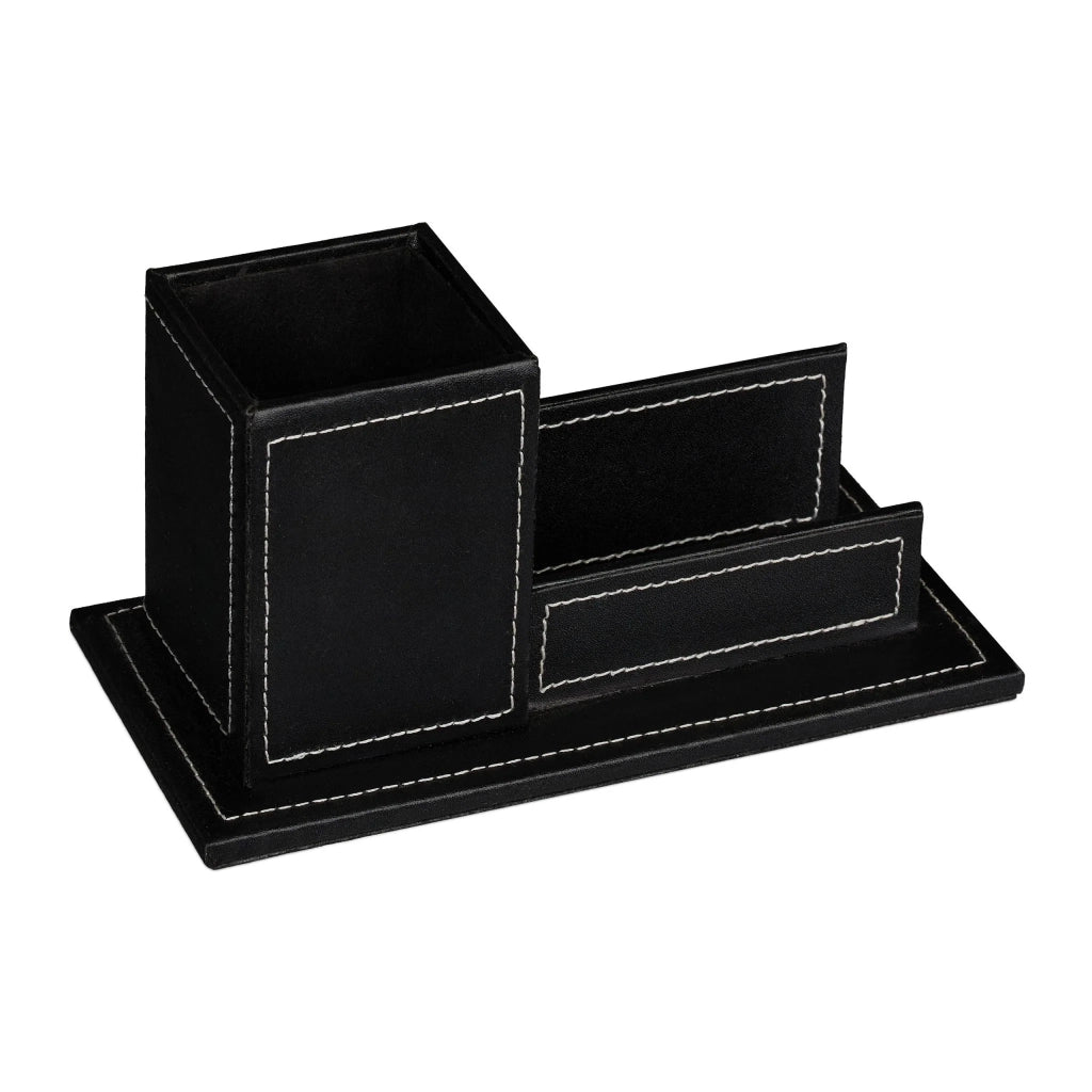 Moderno organizer da scrivania per biglietti da visita 20 x 10 x 10 cm elegante contenitore effetto pelle nera 13_0012145