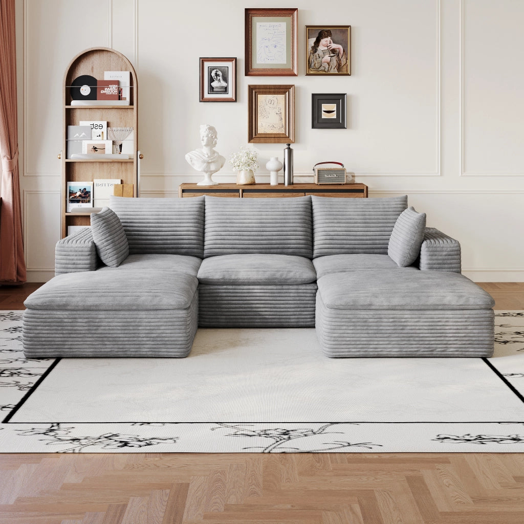 Divano modulare in tessuto grigio con supporto interamente in schiuma e moduli regolabili consegnato in 3 colli