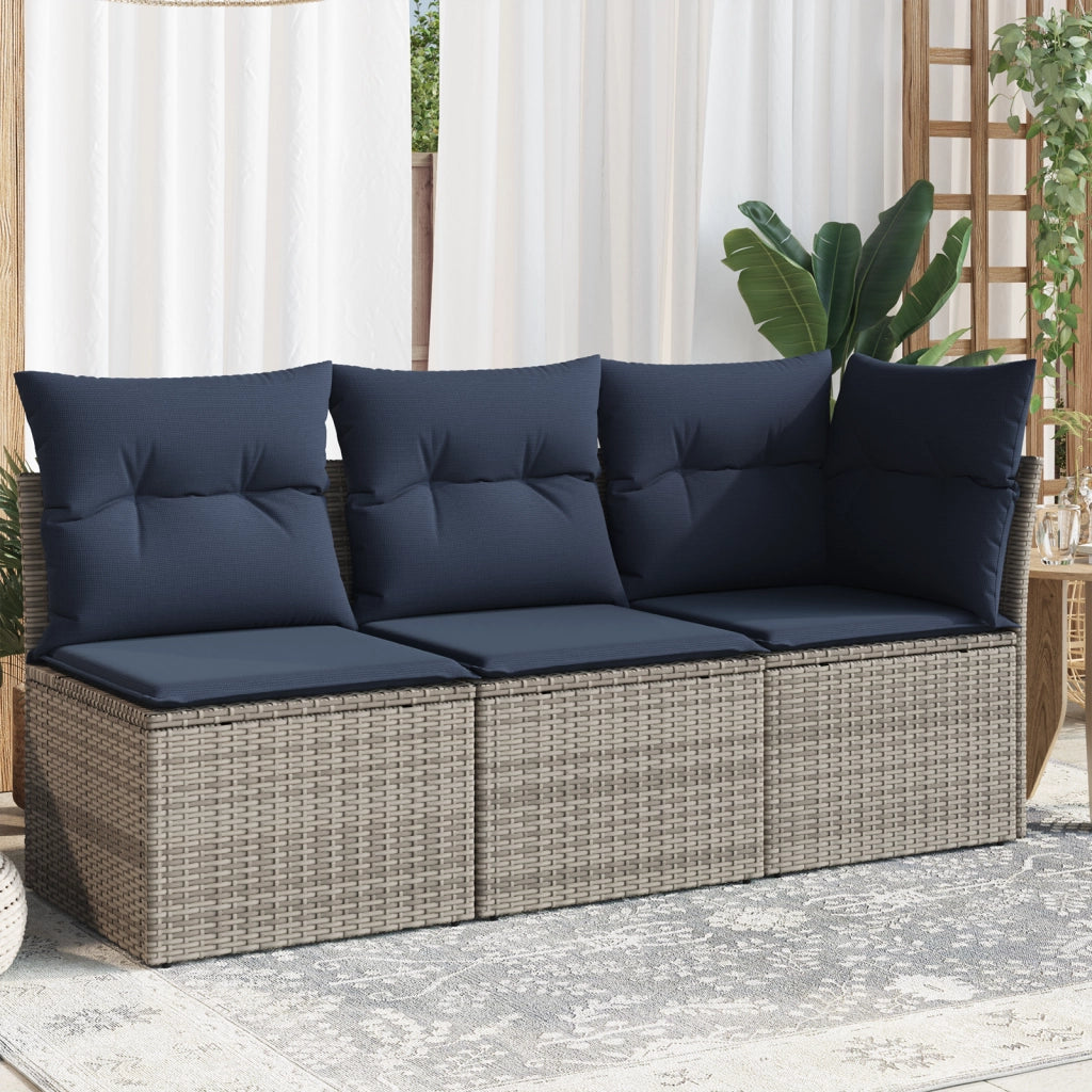 Divano da Giardino con Cuscini 3 Posti Grigio in Polyrattan 366165