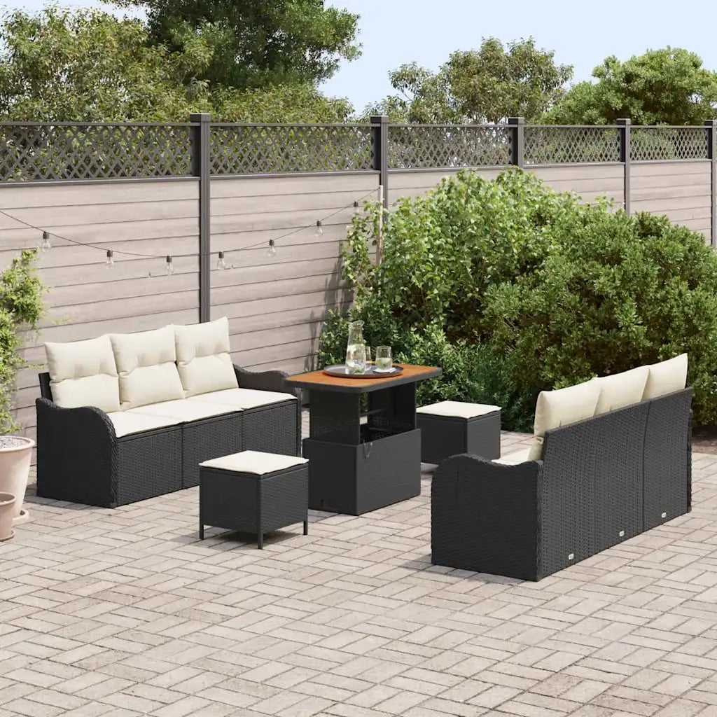 Set Divano da Giardino con cuscino 9 pcs Nero e Crema