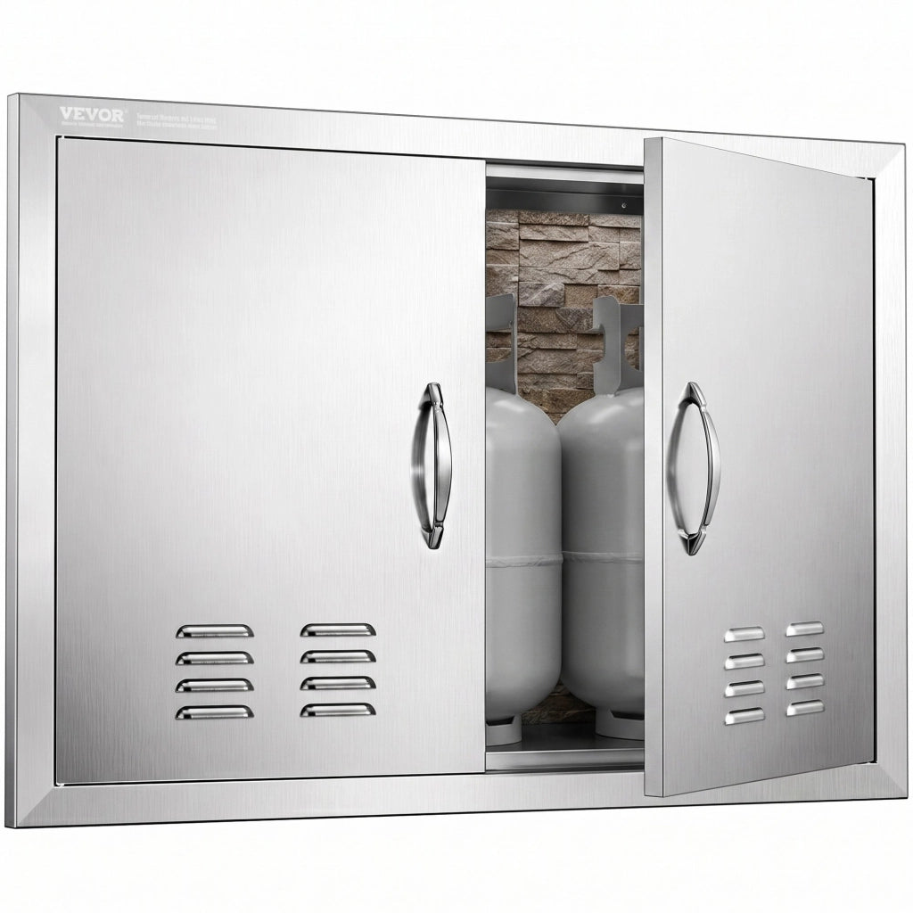 Doppia porta di accesso da cucina esterna ad incasso B010S in acciaio inossidabile con prese d'aria 762 x 533 mm per isola barbecue e mobiletto