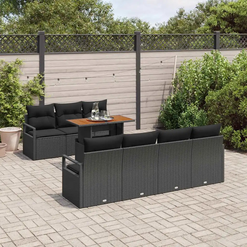 Set Divano da Giardino con archiviazione 8 pcs Nero Poly Rattan