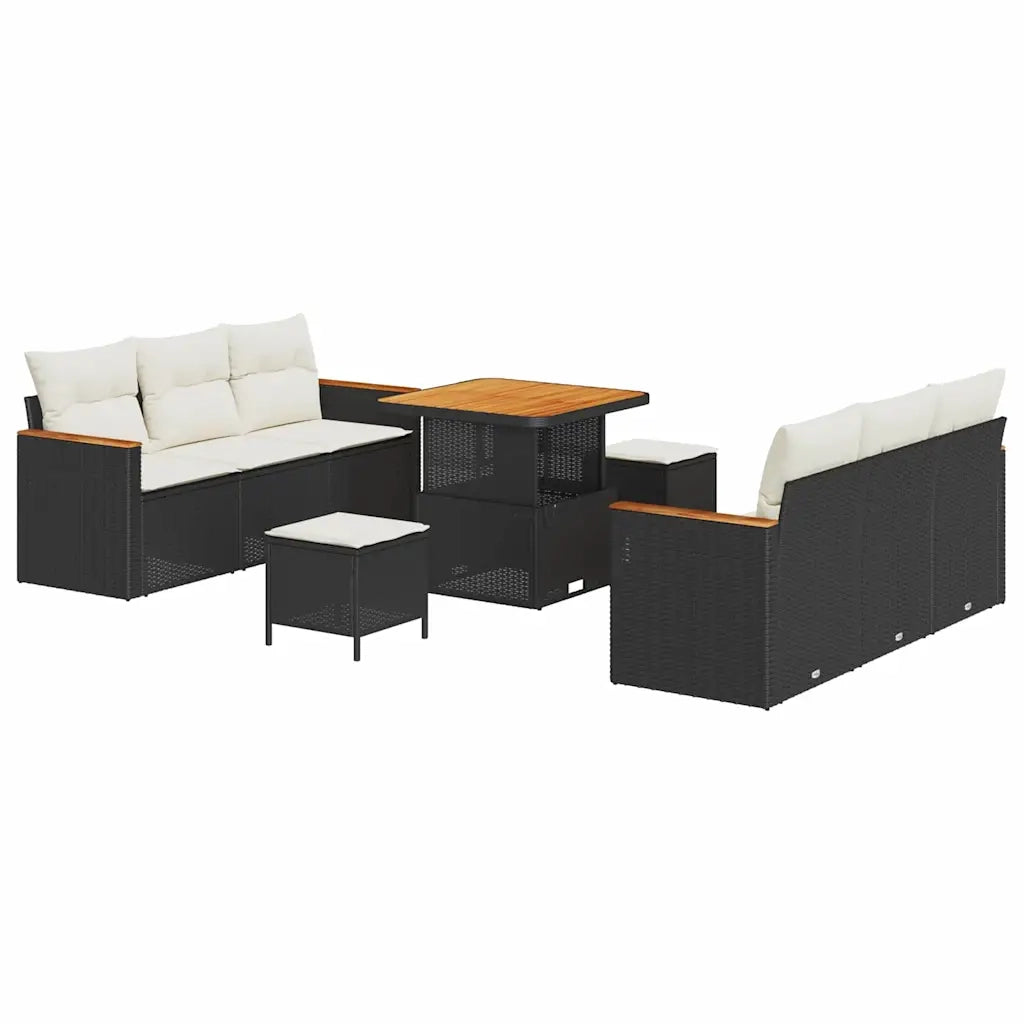 Set Divano da Giardino 11 pcs Nero e Crema polyrattan