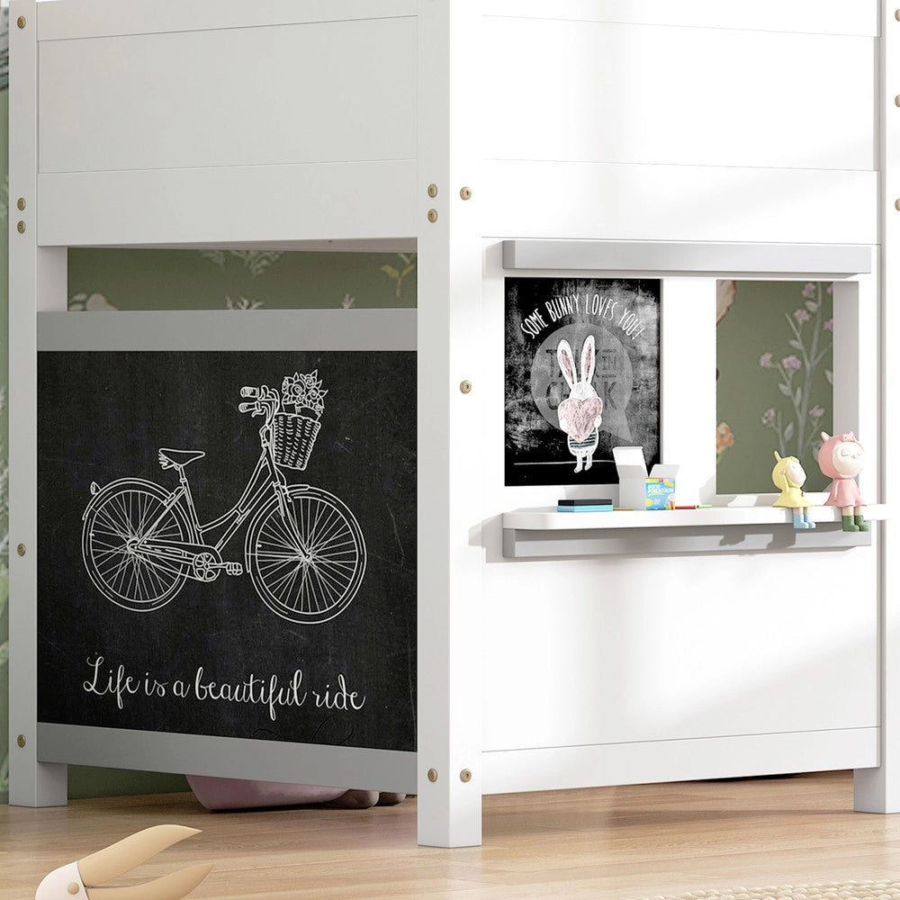 Letto a Castello Bambini con Ripiano e Lavagna ¨C MINIMAL ¨C Bianco 90x200