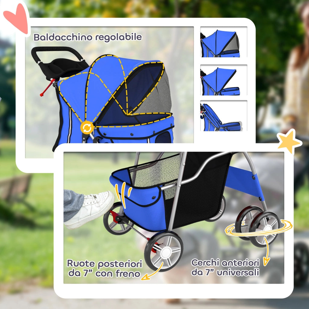 Carrozzina per Cani Pieghevole ¨C Minimal ¨C Blu