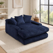 Chaise longue da interno in tessuto a coste con 3 cuscini schienale e braccioli blu navy 125 × 155 × 63 cm
