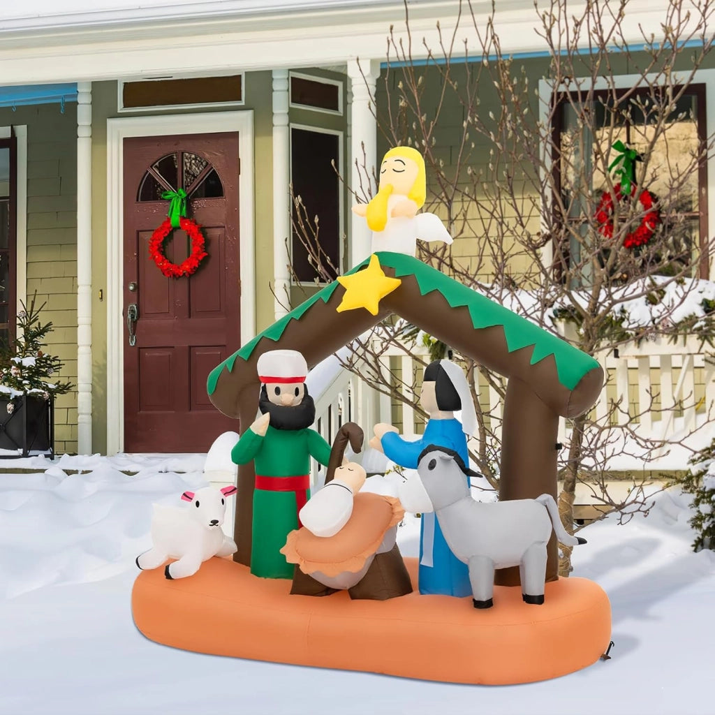 Presepe di Natale Gonfiabile da 180 cm, Decorazione Natalizia Gonfiabile Scena della Natività, con Luci LED Incorporate, per Interni e Esterni