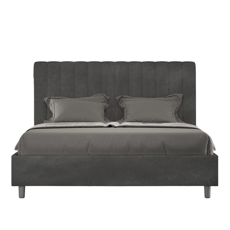 Letto imbottito Letto Matrimoniale alla Francese 150x200 cm Agueda - Con rete,Microfibra,Grigio
