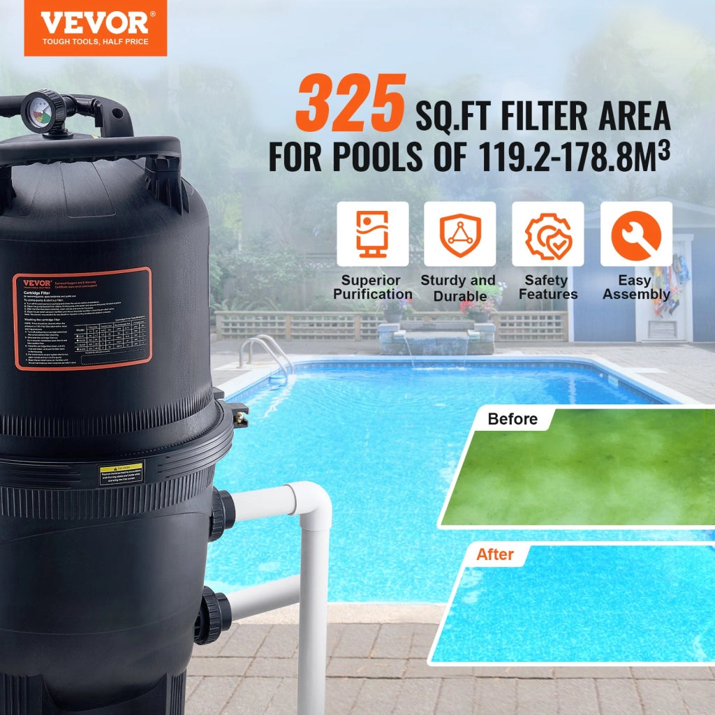 GL320 Filtro per Piscina a Cartuccia 4 Elementi Superficie 30 m² in PP e Fibra di Vetro Robusto e Durevole per Piscine Interrate e Fuori Terra