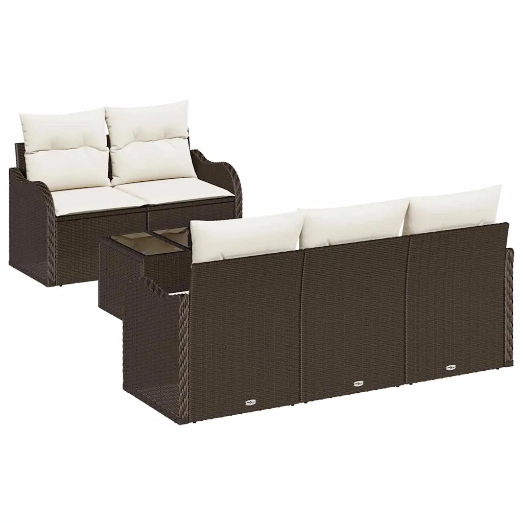 Set Divano da Giardino con cuscino 6 pcs Marrone e Crema