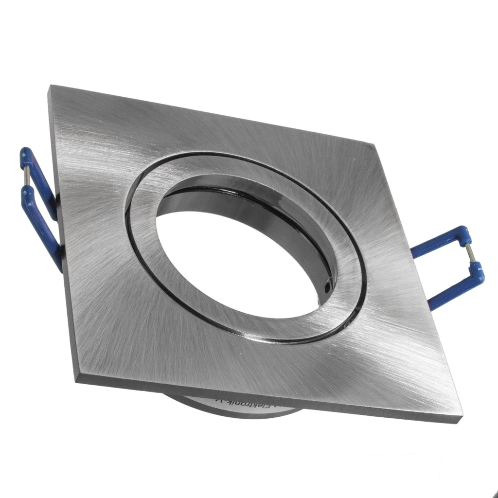 Faretto ad incasso LED 8W GU10 silver spazzolato quadrato foro 70mm moderno orientabile luce soffitto ingresso vetrina SPAZZOLATO 3000K