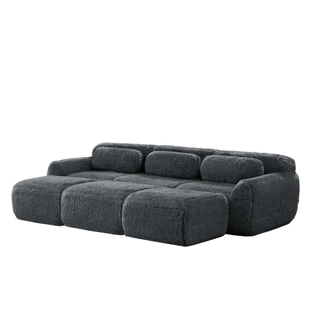 Divano Modulare 3 Posti con Ottomane ¨C MINIMAL ¨C Tessuto Morbido Grigio