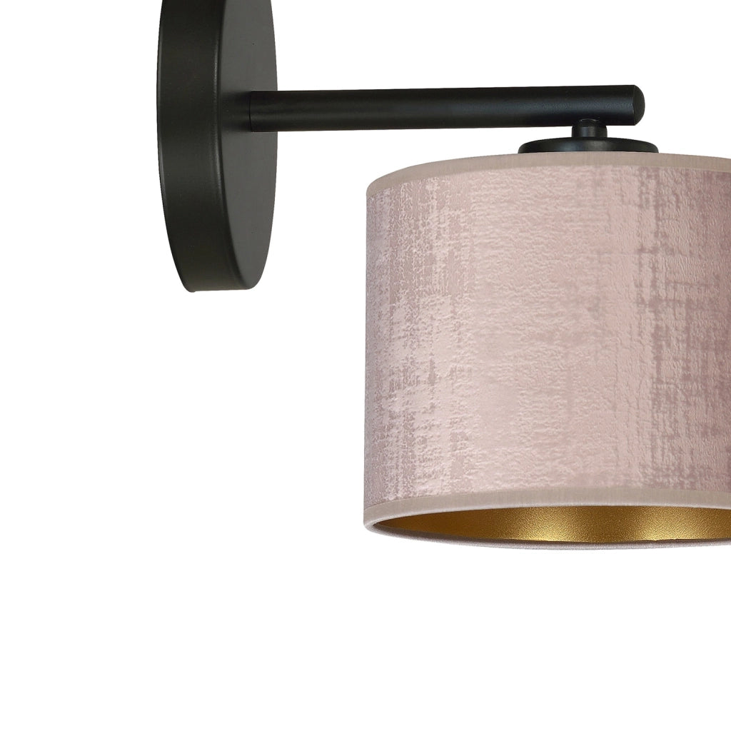 Applique 1 Luce Hilde In Acciaio Nero E Paralume In Tessuto Rosa