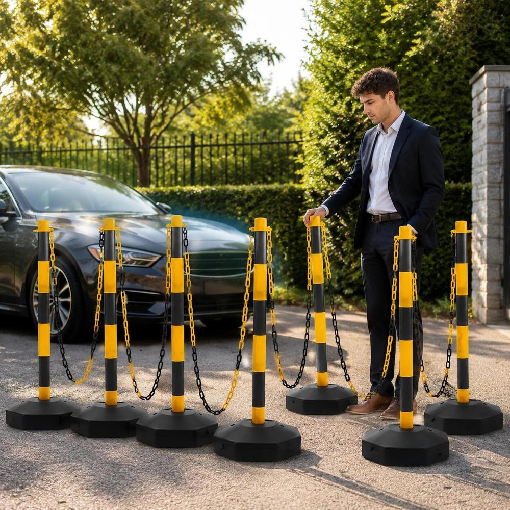 Road Barriers 6 Pieces 2.4 M For Sidewalks, Roads, Parking Lots, Fillable Base With Water Or Sand, Visible Signaling Mobility Barrier, Safety Traffic Space Demarcation