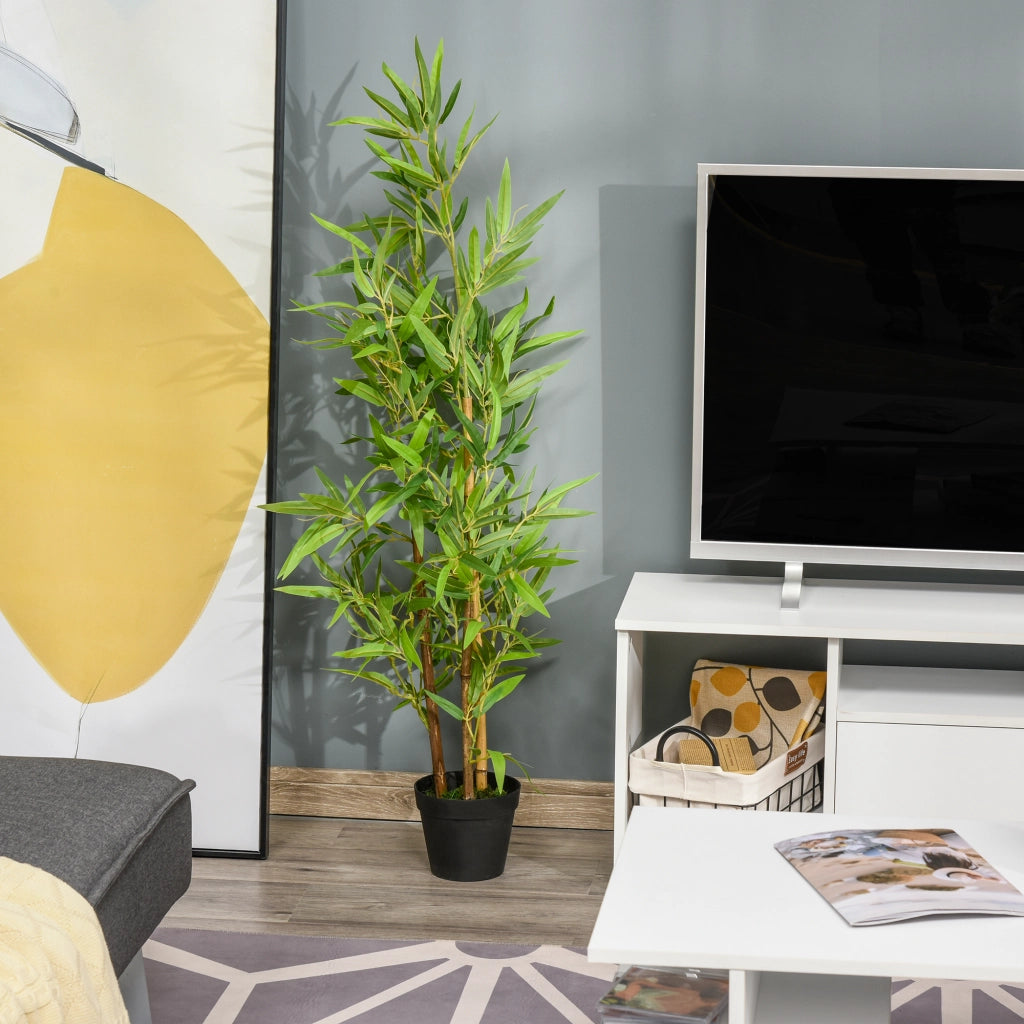 Bambù artificiale 120 cm con vaso, pianta finta decorativa da interno ed esterno, albero artificiale realistico