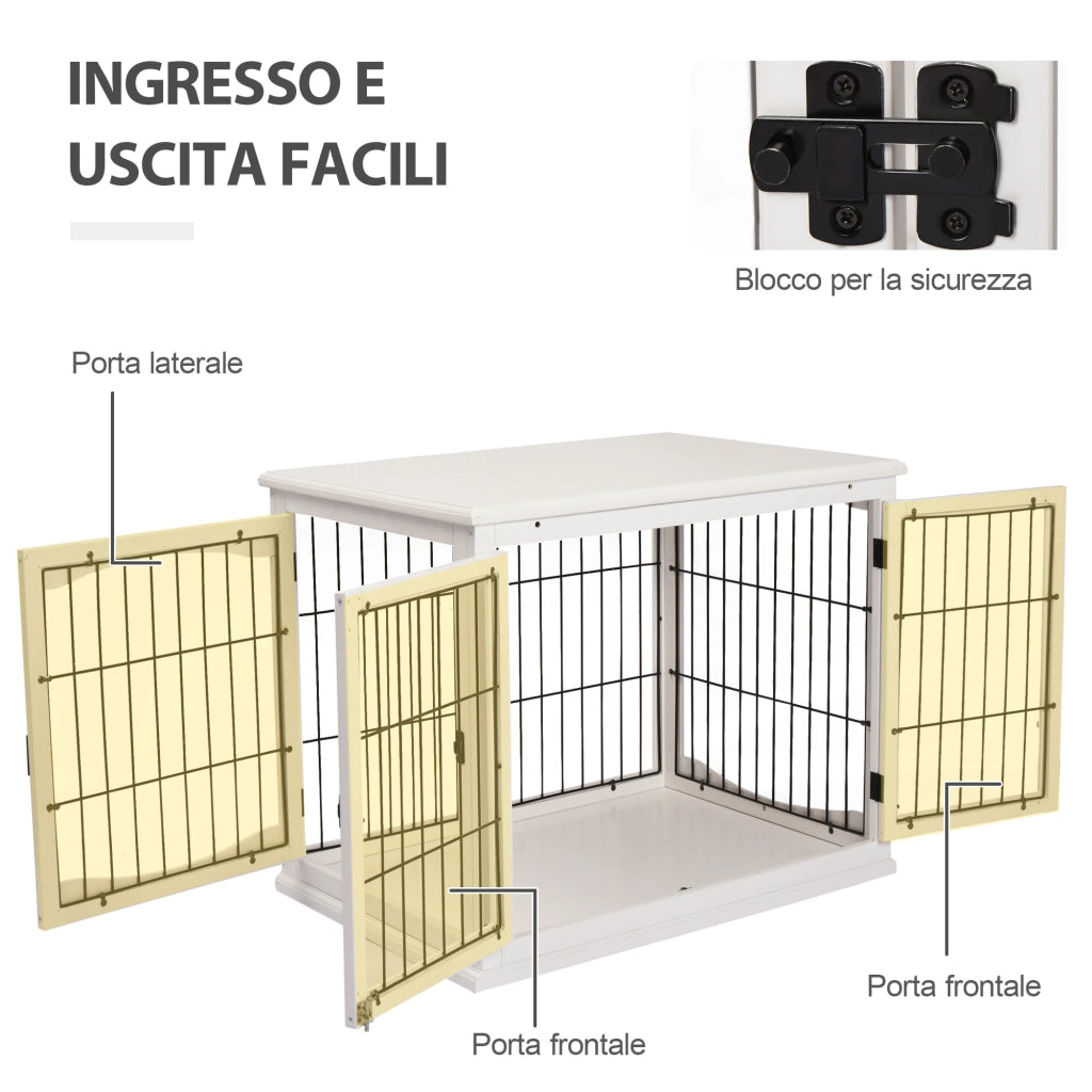 Casetta per Cani Interna in Legno e Acciaio ¨C Minimal ¨C Bianco 58.5x81x66cm