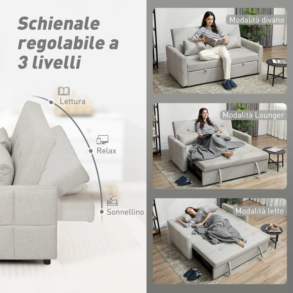 Divano Letto 2 Posti Clic Clac ¨C Xylo ¨C Tessuto Marrone Chiaro con 2 Cuscini