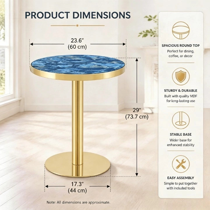 Tavolo da pranzo - rotondo moderno - effetto marmo - bordo oro - base nera/oro/argento - versatile