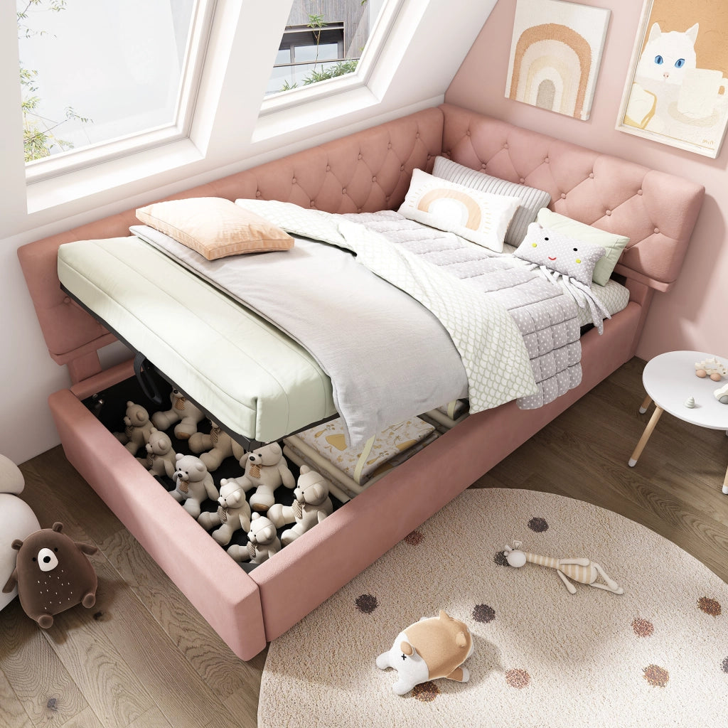 Letto singolo in velluto rosa 90x200 cm