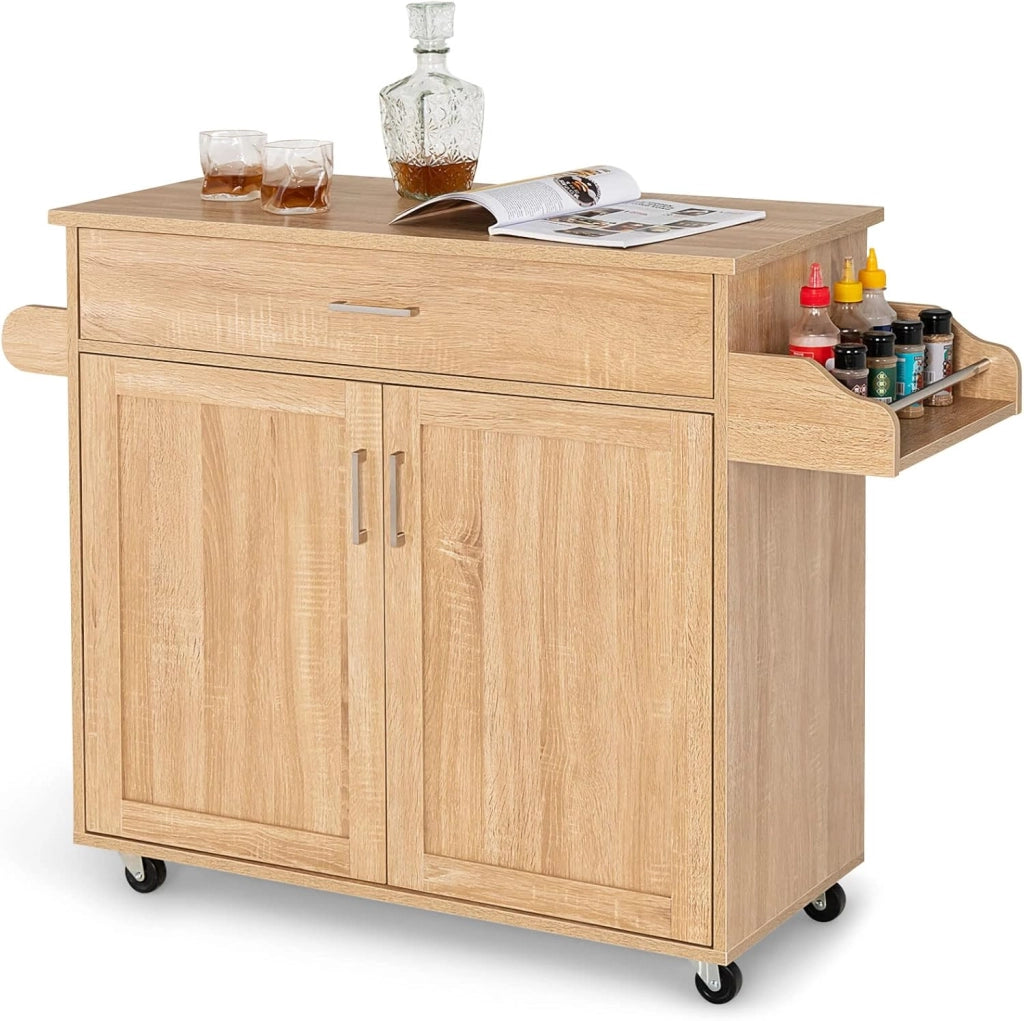 Carrello da Cucina con Ruote di Gomma, Scaffale per Microonde Carrello Servizio, Credenza Cucina Legno Moderno Elegante, 116 x 37 x 85 cm (Naturale)