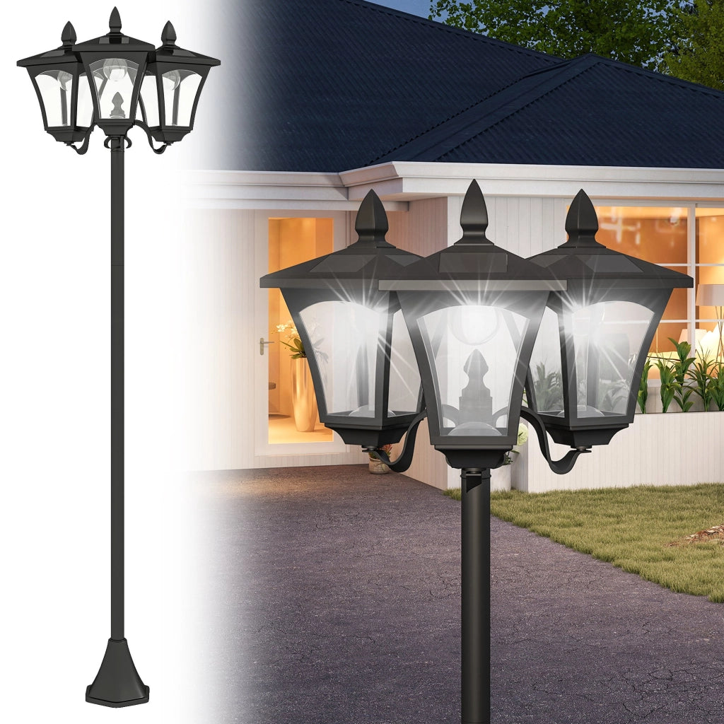 Lampada da Giardino Solare 3 LED Lampione da Terra per Esterno IP44 Sensore Crepuscolare 51.5x47x182.5cm