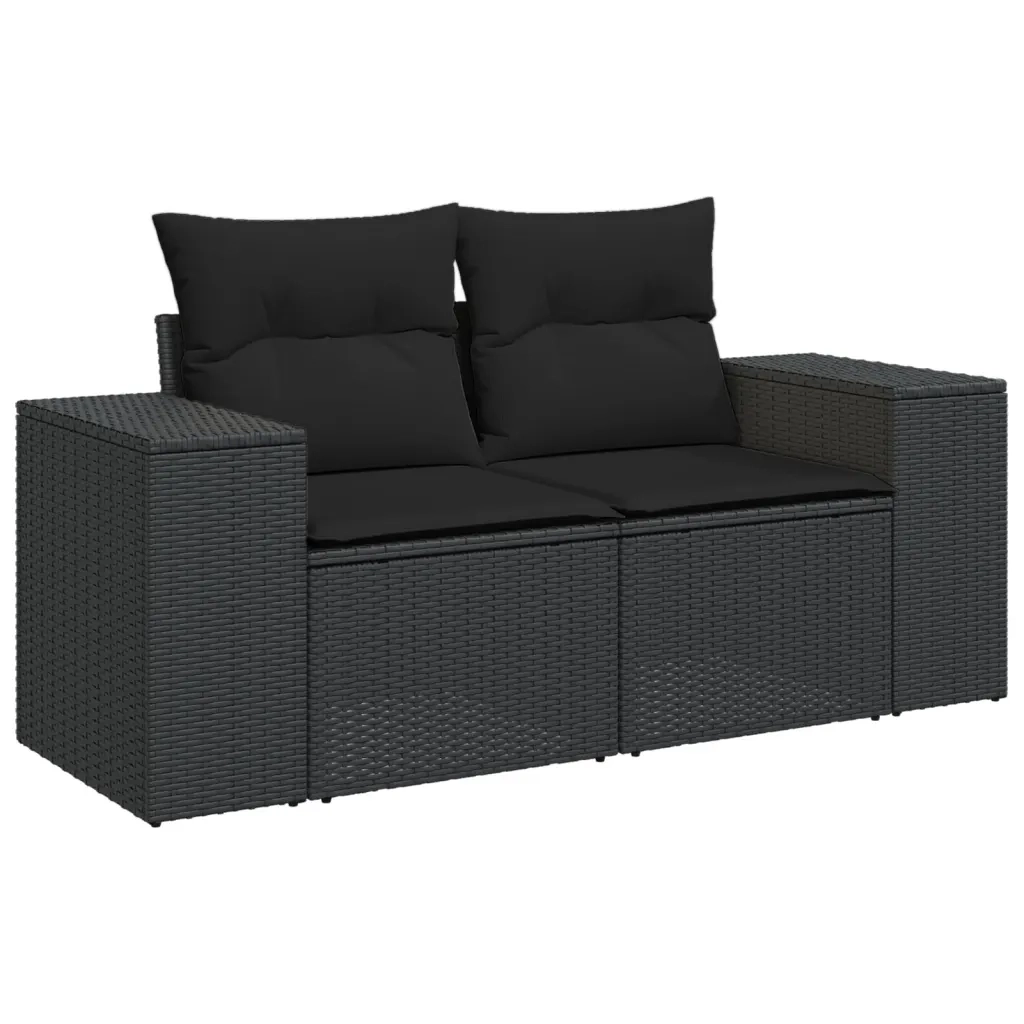 Set Divani da Giardino 9 pz con Cuscini Nero in Polyrattan 3222994