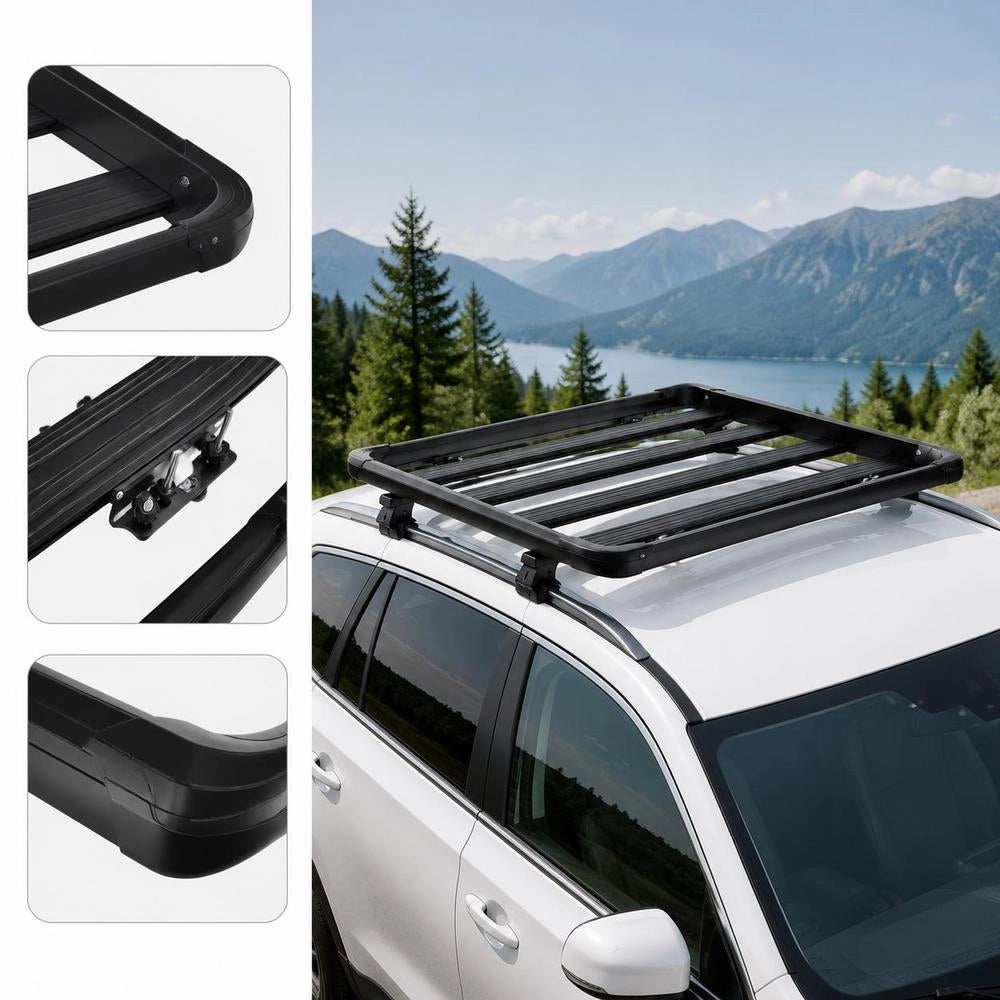 Roof Rack Cargo Carrier, Alloy Steel Rooftop Basket With Wind Fairing, 68 Kg Max Load, Universal Car Top Luggage Holder For SUV, 1216 X 1020 X 142 Mm